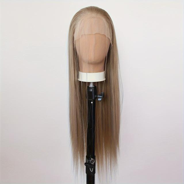 TEMU Chique Honingblonde Ombre Lace Front Pruik - 13x3.5" Lang Synthetisch Haar, Voorgeplukte Haarlijn, Hittebestendige