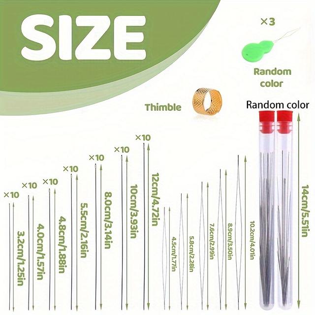 TEMU Beading Needles Set 70pcs Long Straight Beading Needles Seed Beads Needles With 5 Size Opening Beading Needles Collapsible Beading Needles And Storage Iron Box For Bracelets Making