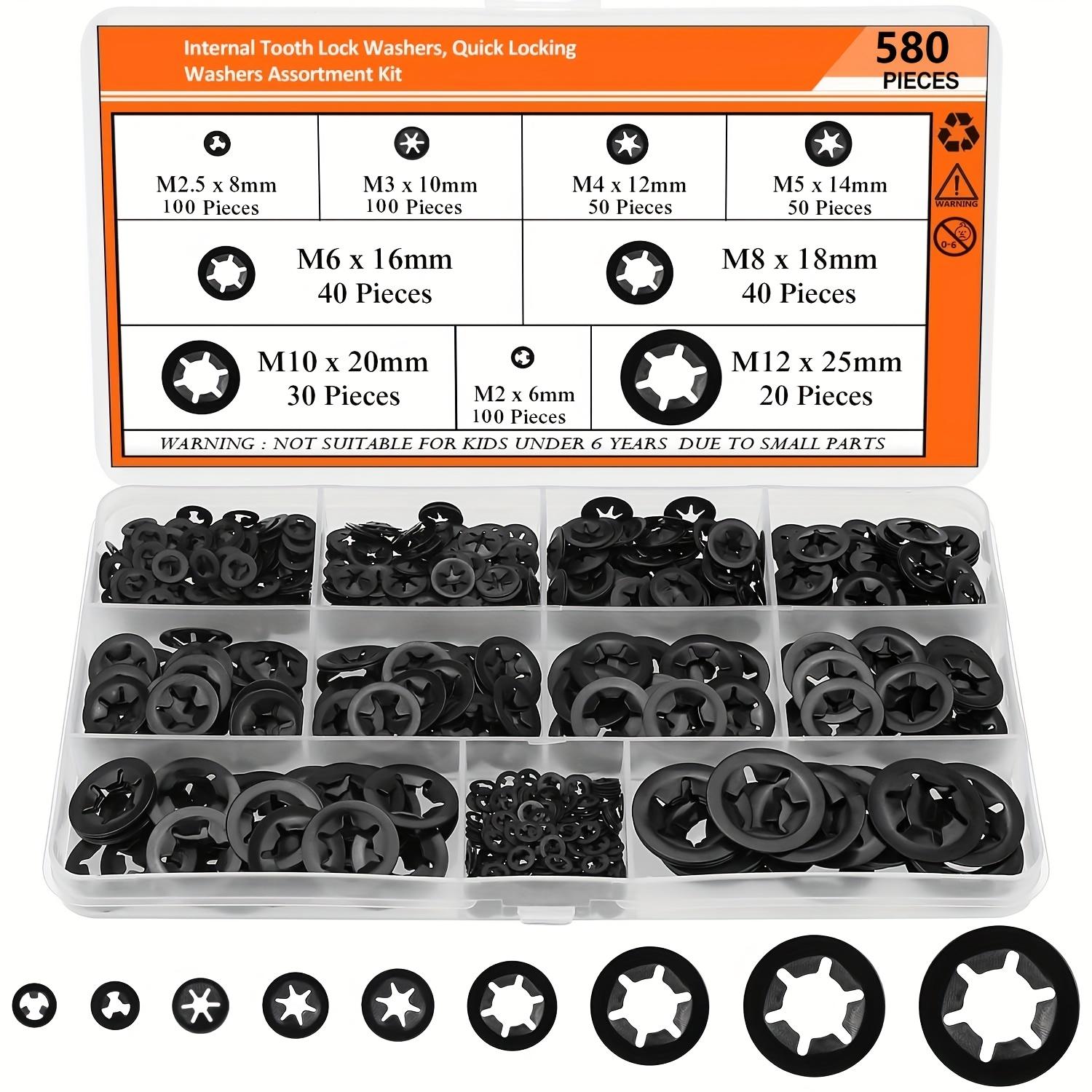 TEMU 580pcs Of 9 Sizes Star With Internal Teeth, Quick , Push Nut, Retainer Clip Fastener Assortment Kit