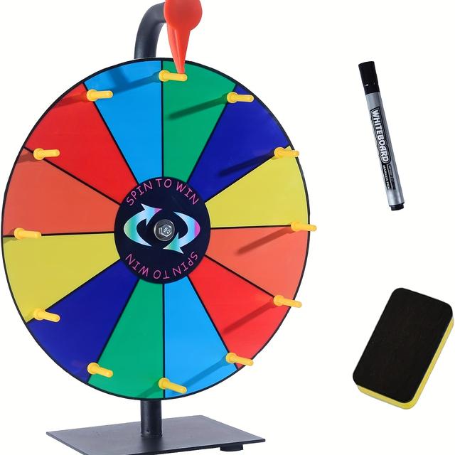 TEMU 1pc Spinning Prize Wheel Tabletop - 12in With Heavy Duty Base, For Prizes With 14 Slots, Prize Wheel With Marker For Carnival Fortune Game