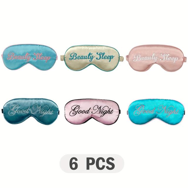 TEMU 6pcs Eye Masks Set, Double-soft Sided With Elastic Strap For Sleeping Eyes, For Puffy Eyes Relief Travel Meditation Yoga Napping , English Letter Embroidery &