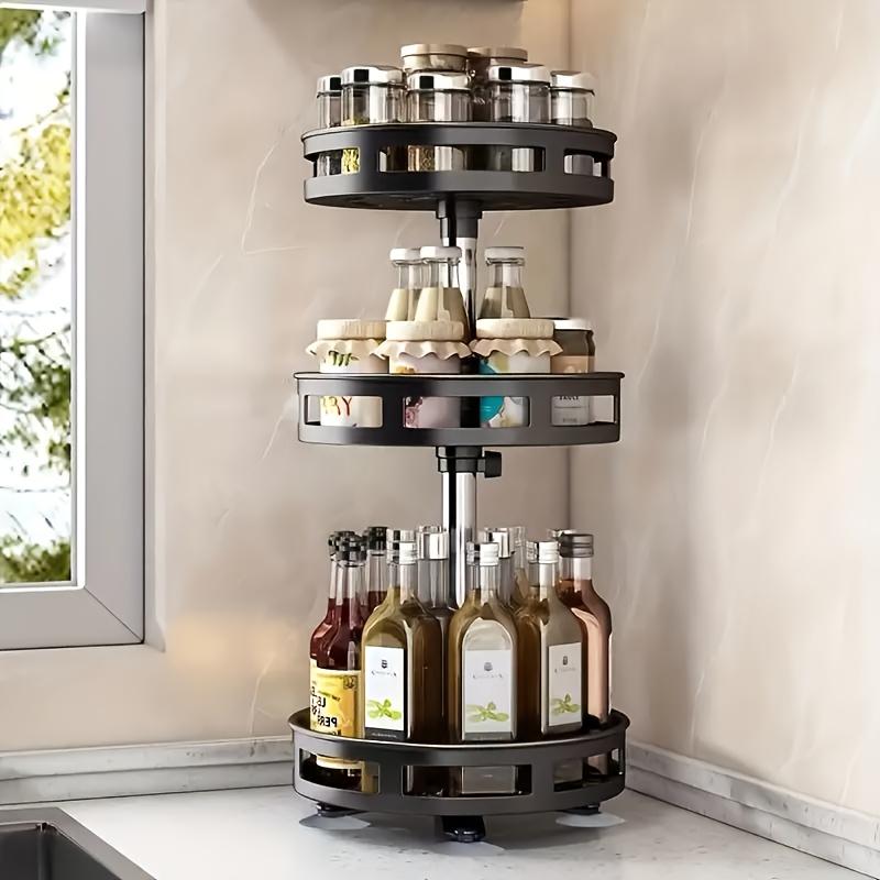 TEMU 360-degree Rotating Kitchen Organizer - Metal Spice Rack With Storage Containers For Seasonings, Oils And Vinegar - Double/triple Layer Options