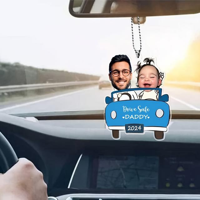 TEMU 1pc Custom Car Ornament - Couple Style Gift For Husband, Driving Safety & Cycling Themed Personalized Photo Text Decoration