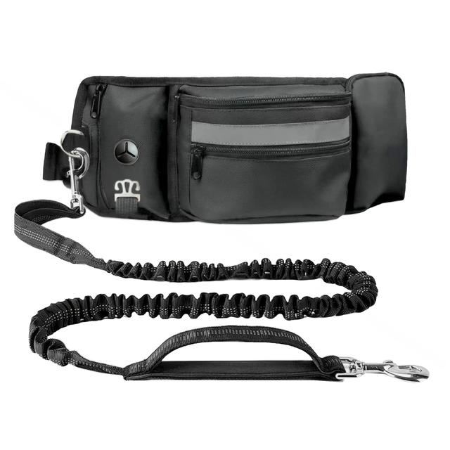 TEMU Dog Leash For 20-110 Lbs Dogs With Adjustable Waist Belt (27"-51") & Large Storage Pouch, Shock-absorbing Coiled Cord For Running, Jogging, Hiking - Black, Running Accessory, Pet, Fabric