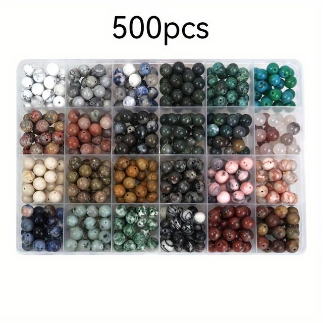 TEMU 500pcs 8mm Natural Stone Bead Kit - Assorted Colors, 24 Styles For Making, Beginner Friendly With Portable Storage Box