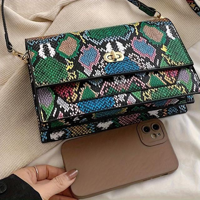 TEMU Women' Snake Skin Stripe Crossbody Bag With Closure - (//tan/grey/) Wrist Strap Handbag Suitable For Casual, Office & - & Versatile
