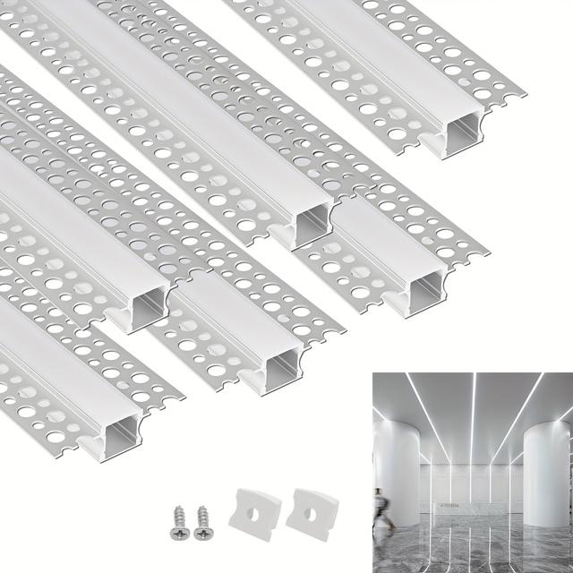 TEMU 6 stuks 3,3ft/1m LED-stripverlichting aluminium railbevestiging, inbouw-LED-aluminiumkanaal voor gipsplaat voor muren en plafonds, met witte afdekking