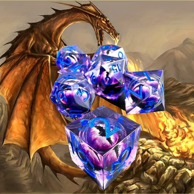 TEMU Dnd Rotatable Dragon Eye Resin Dice, Game Table Dice Set, Halloween Party D20 Dice, D4 D6 D8 D10 D10% D12 D20 Polyhedral Dice