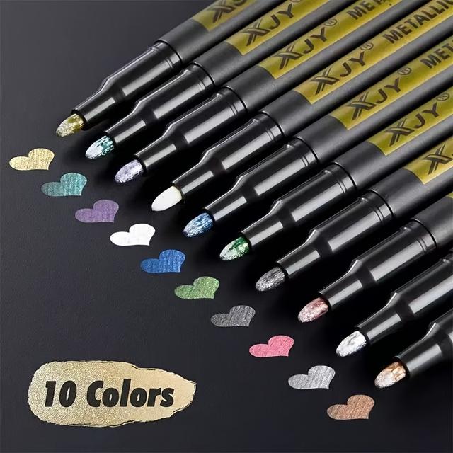 TEMU 10 Metal Markers - Waterproof, Colors, Medium Tip, Suitable For Plastic Surfaces, For Adult Art - Resin Mold Ink Resistant, For Greeting Cards, Invitations, And Crafts