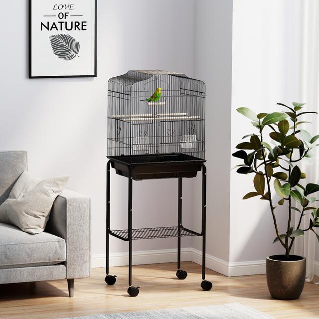 TEMU Pawhut 49' Bird Cage Budgie Cage With Wheels, Detachable Stand, Storage, Black