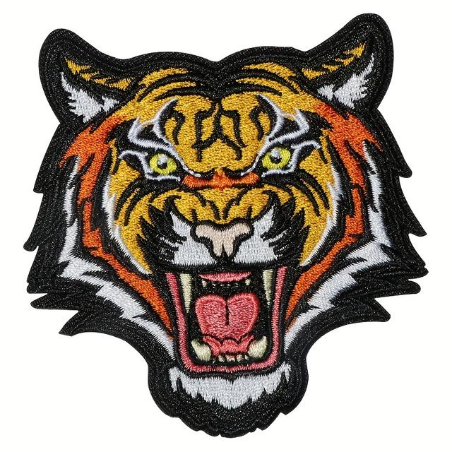 TEMU 1-pack Vibrant Embroidered Patch, Roaring Wildlife Applique, Diy Badge