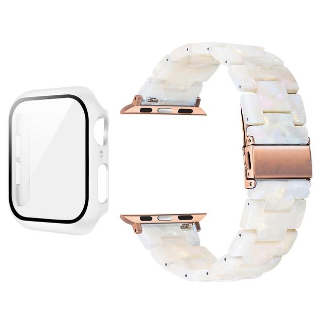 TEMU 2-in-1 Watch Strap + Screen Protector Case, Stylish And Lightweight Resin Watch Strap Compatible With Stainless Steel Buckle, Pc And Resin Material, Suitable For Iwatch 6 5 , Size: 40/41/44/45mm