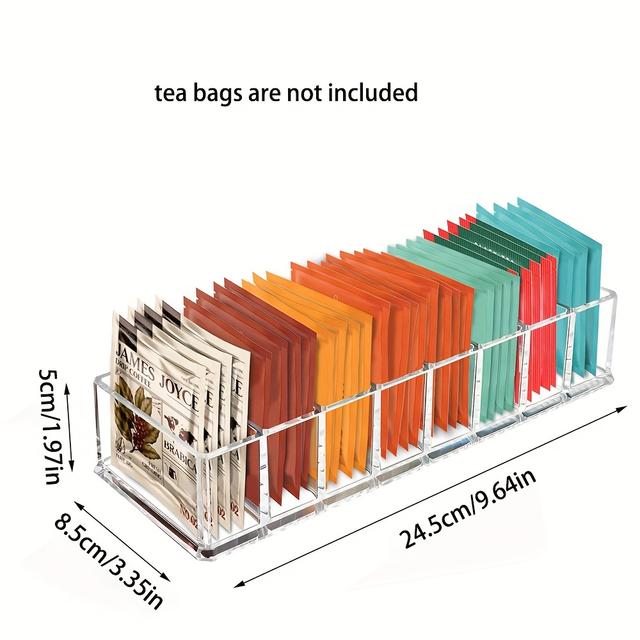 TEMU 1pc Clear Acrylic Tea Bag Organizer Holder - 30-pocket Countertop Storage For Tea, Spice Pouches, Ketchup Packets, Dressing Mixes - Kitchen Pantry Cabinet Countertop Organization Caddy