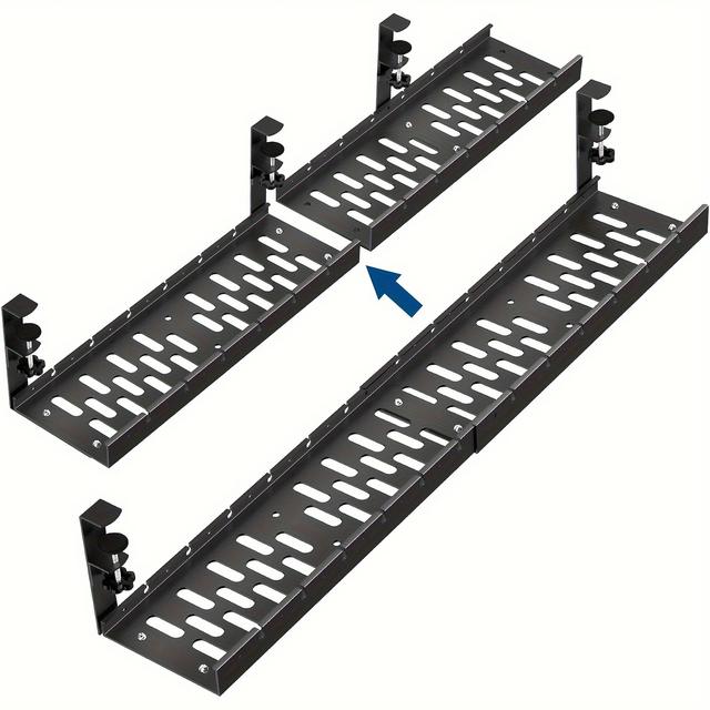 TEMU Tiroir de de câbles sous bureau réglable, organisateur de câbles rétractable à clip, porte-fils métallique perçage, support de bande de extensible de 31 pouces pour des câbles de bureau