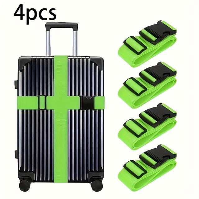 TEMU 4pcs Neon Green Luggage Straps With Secure Buckles, Durable Anti-theft Adjustable Travel Straps, Heavy-duty Polyester For Sports & , Tsa Approved, Easy To Identify At , Luggage For Travel
