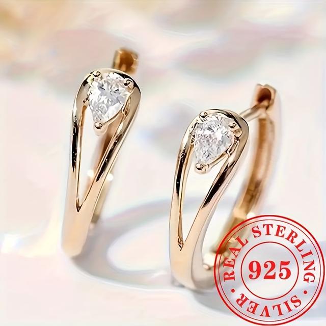 TEMU Elegant And Stylish S925 Pure Silvery Geometric Minimalist Earrings With Synthetic Zirconia, Beautiful Casual Women's Jewelry, Ideal For Everyday Wear, Perfect Gifts For Valentine's Day