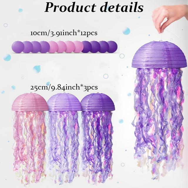 TEMU 15 Stück Quallen & Dekorationen – Meeresthema-Party geeignet für Meerjungfrauen-Partys, Geburtstage, Hochzeiten, Duschen-Deko – (Helllila, Lila, Rosa) Papierquallen für Themenparty-Zubehör