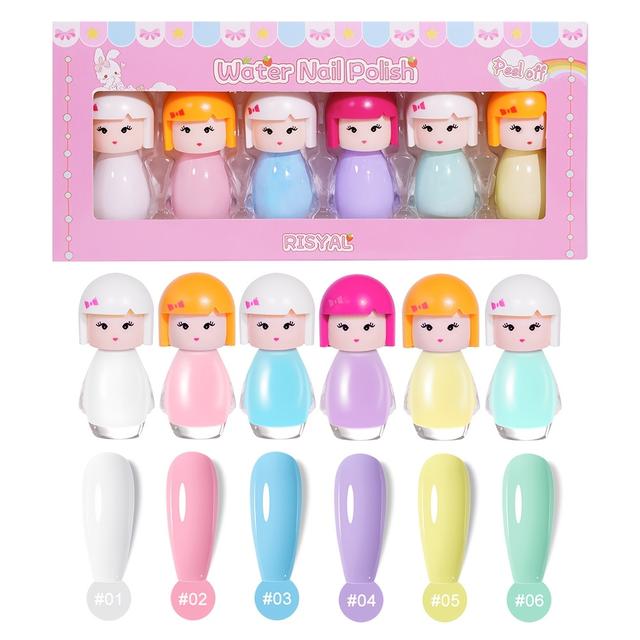 TEMU Risyal 5ml*6pcs Water-based Peelable Nail Polish In Macaron Color, Quick-dry Odorless Cartoon Princess Design