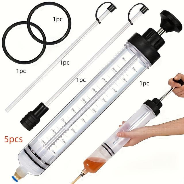 TEMU 5pcs Car Oil Pump Replacement, Oil Filler And Suction Device, Brake Oil And Transmission Oil Manual Injector, Auto Repair Tools