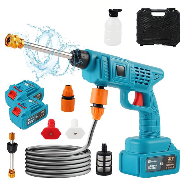 TEMU Pistola de hidrolavadora inalámbrica de presión con 30BAR de potencia, ideal para la limpieza de jardines y patios. dos baterías.