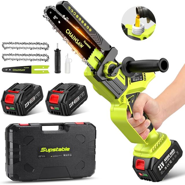 TEMU Mini Chainsaw Cordless 8 Inch & 6 Inch - Electric Chainsaw W/ 2pcs 4000mah Batteries(), Brushless Motor - High- Wood Trimming & Branch Cutting-professional Tool For Gardeners