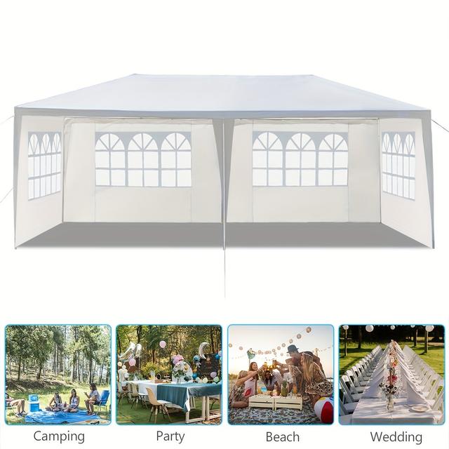TEMU White 10x20ft Party Tent Pergola With 4 Sides For Low-profile Use, Ideal For Barbecues And Camping