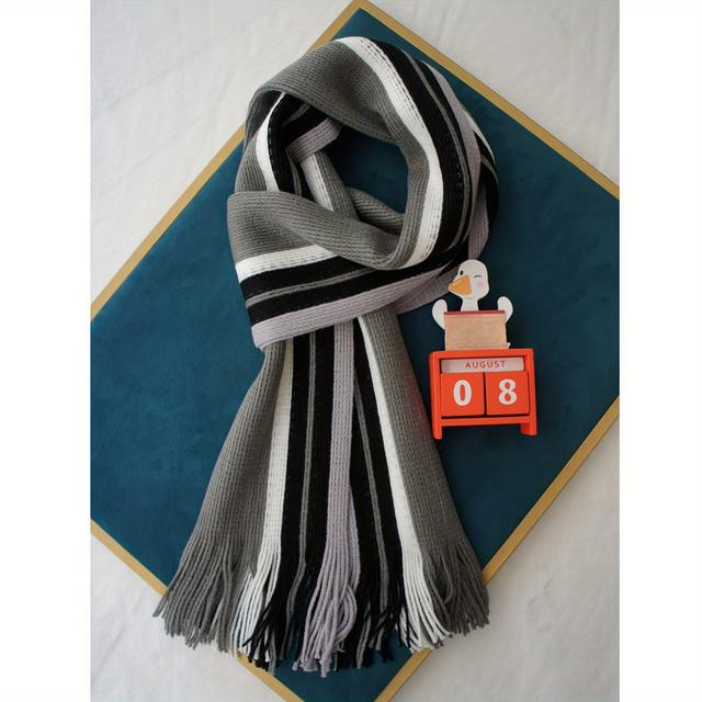 TEMU Un elegante bufanda para hombre con un diseño a rayas en colores contrastantes, hecha de material acrílico , perfecta para actividades al aire libre en frío