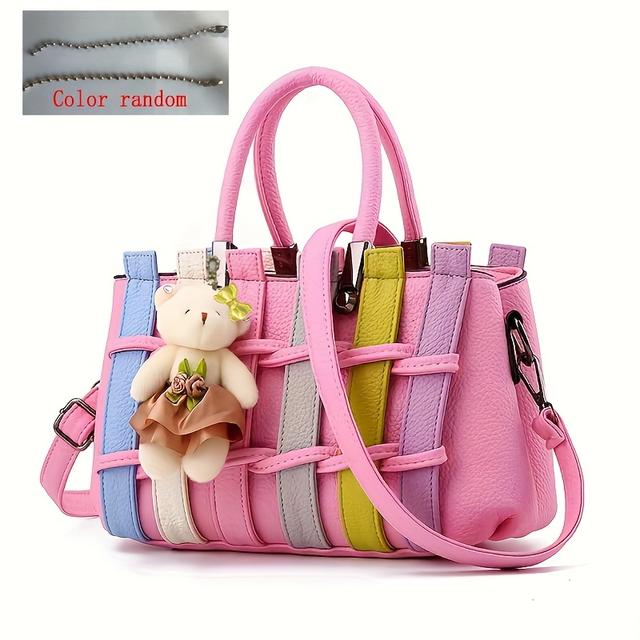 TEMU Classic Colorblock Braided Design Bag, Trendy Elegant Satchel Bag For Wo , Handbag For Mom