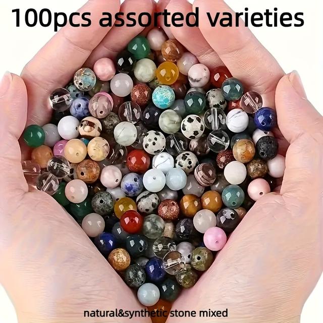 TEMU 100 db Természetes Kőgyöngy 8 mm Vegyes Fajták Laza Kerek Gyöngyök Ékszerkészítéshez DIY Nyakláncok Karkötők Fülbevalók Kreatív Művészetek