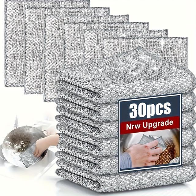 TEMU 30pcs Of Metal Wire Cleaning Cloths For Household Kitchen Pots And Dishes, Double-sided Cleaning Towels For Scrubbing.