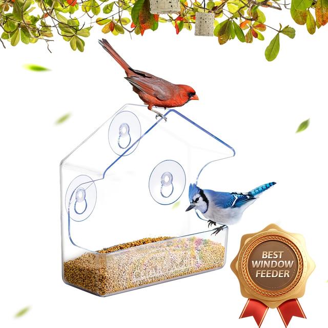 TEMU 1pc Window Bird Feeder For Outside Clear Plastic Window Bird Feeder With Strong Suction Cups, Transparent Bird Feeder, Window Bird House