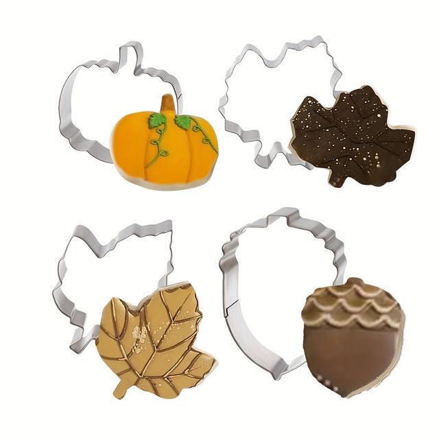 TEMU 4pcs/1set Maple Leaf Four-piece Stainless Steel Biscuit Mold, Shop Baking Cake Mold Biscuit Cookie Vegetable Cutting Mold Festival Diy Baking Tool Set