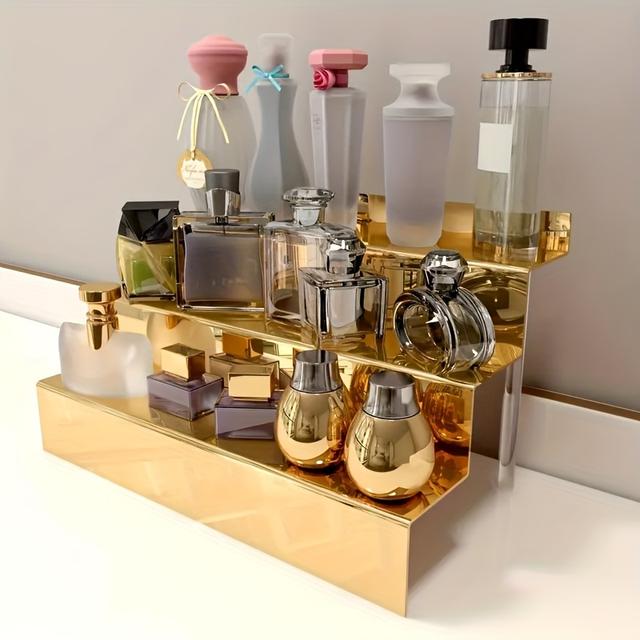 TEMU 1 Akryl Kosmetikdisplayställ - Spegel Effekt, Användning på Bänkplatsen, Lämplig för Förvaring av Nagellack, Läppstift och Parfym, Dockhållare, Genomskinlig Kopp Hylla