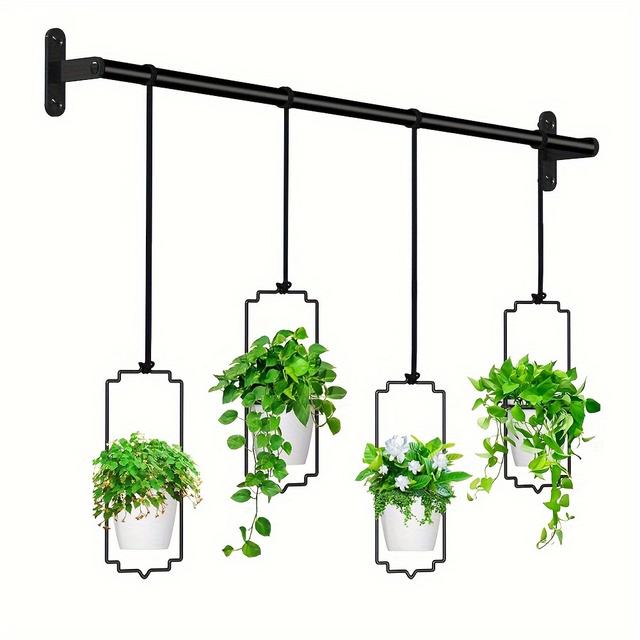 TEMU 4pcs Adjustable Hanging Planters For Indoor Herbs, Succulents & Small Plants – Sturdy Metal Frame With White Pots, Waterproof Design, Space-saving Wall & Ceiling Garden Decor, Plant Hanger