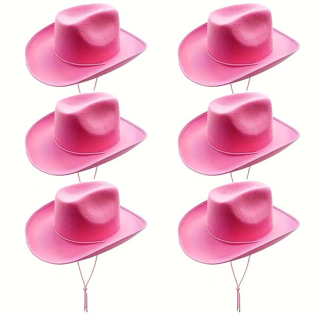 TEMU Pack de 6 Sombreros Vaquero Rosa para Fiesta con Boa de Plumas Falsas y Detalles Plateados, Accesorios para Bodas Temáticas y Festivales Musicales, Disfraces de Despedida de Soltera