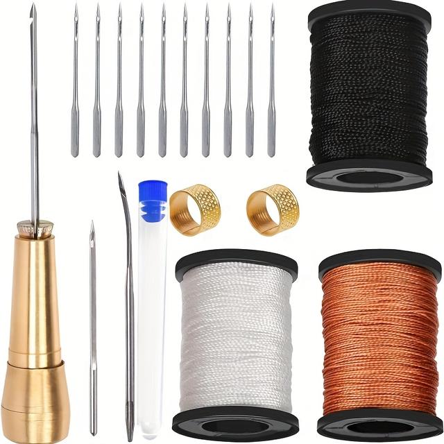 TEMU Leather Sewing Tool Set, Leather Sewing Thread Shoe Thread Repair Sole Thread Tire Thread Nylon Thread Leather Sewing Awl Tool, Canvas Leather Sewing