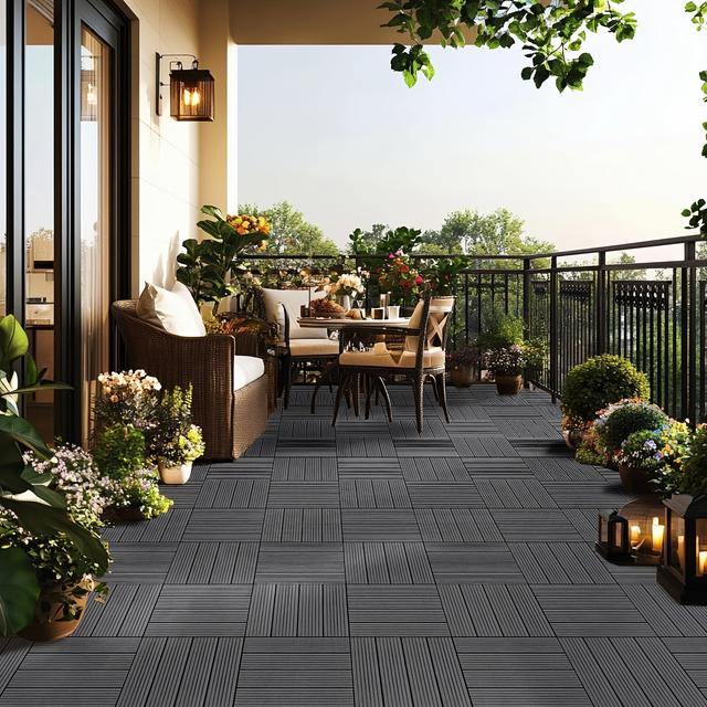 TEMU 12-pack Anti-slip Interlocking Floor Tiles | 11.81x11.81 Inch (30x30 Cm) Heavy Duty Plastic Tiles For Outdoor Garden Patio, Balcony Flooring - Dark Grey
