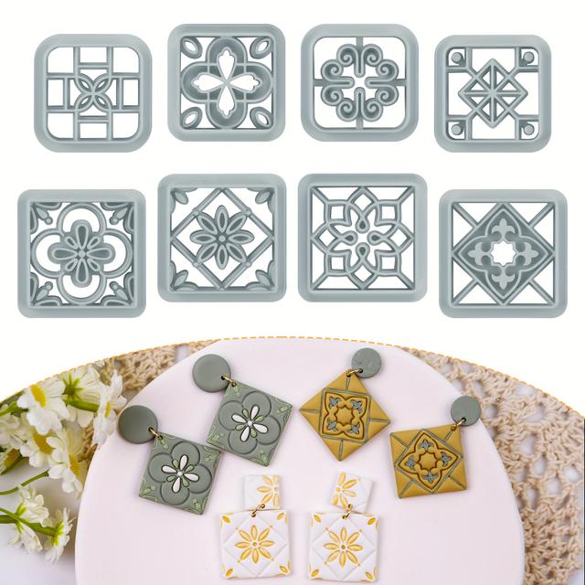 TEMU Bohemian Floral Tile Polymer Clay - 8 Pcs Tile Earrings Clay , Porcelain Tile Clay Jewelry For Artistic Jewelry Making