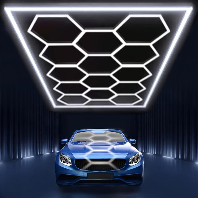TEMU 14-hole Led Hexagonal Honeycomb Lamp, Featuring A Shiny Golden Metal Frame, Ideal For Auto Ceilings, Underground For Garage , 6500k Cool White , 680w Extremely , Perfect For Garages,