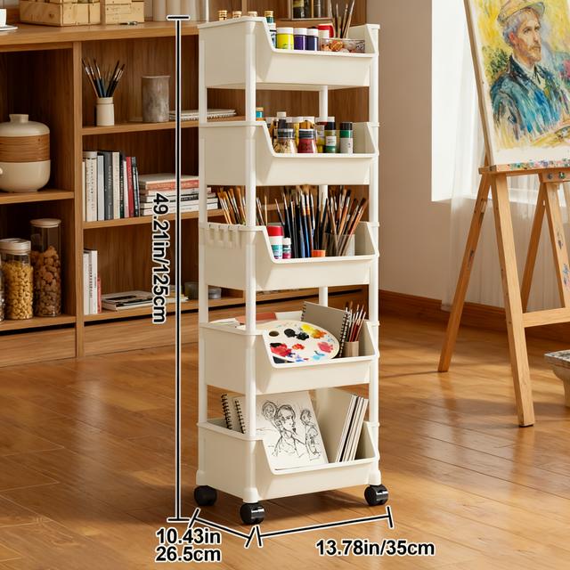 TEMU 4/5-tier Minimalist Plastic Storage Rack, Portable Storage Rack With Wheels, Large-capacity Organizer, Suitable For Storing Sewing Supplies/crafts, Home Storage Rack