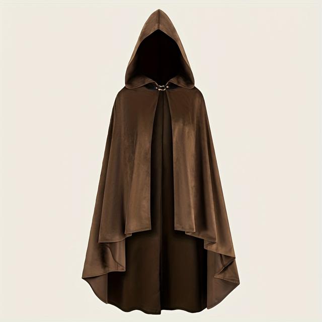 TEMU Velvet Medieval Knight With Hat Leather Buckle Costume Viking Style Cloak Halloween Costume Party Stage Performance Costume Cosplay Shawl Retro Vampire Wizard Robe Cloak