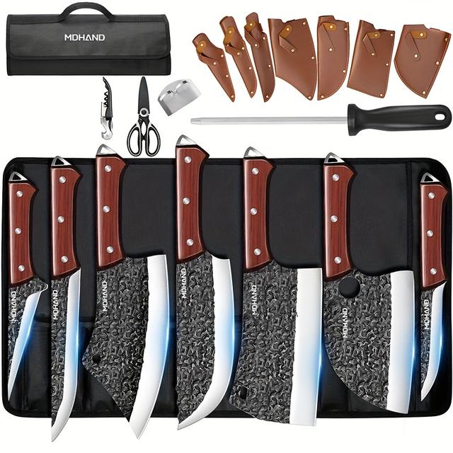 TEMU 14-teiliges Schwarzes Steinwaschhammer-Muster Messer-Set mit Nylonbeutel