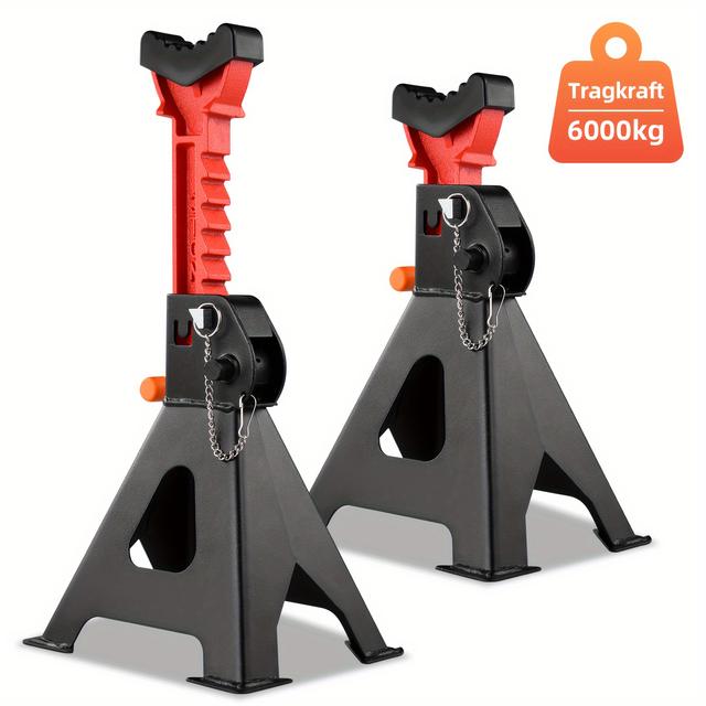 TEMU 6-Tonnen Flachboden-Wagenheber aus Stahl für Geländewagen und SUVs, Hubreichweite 36–59 cm, robuster manueller Bodenwagenheber für Quads, Limousinen, Rot, 1 Paar