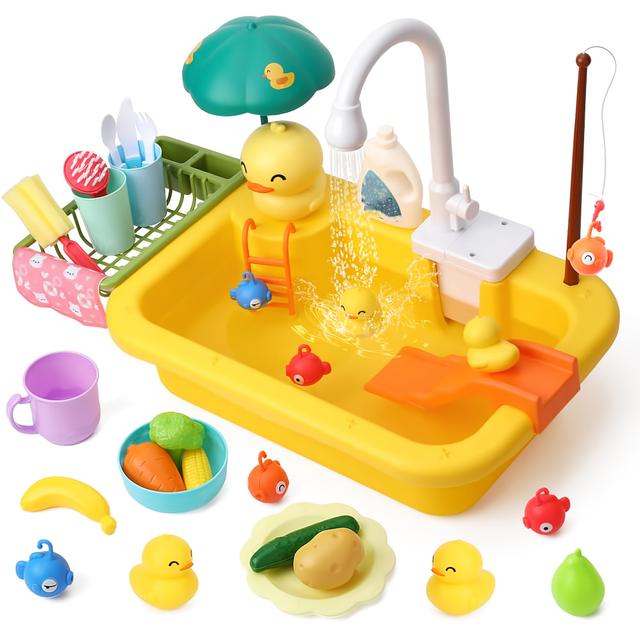 TEMU لعبة حوض مطبخ منزلي، مناسبة للأطفال بعمر 3 سنوات، لا تشمل بطاريات AA