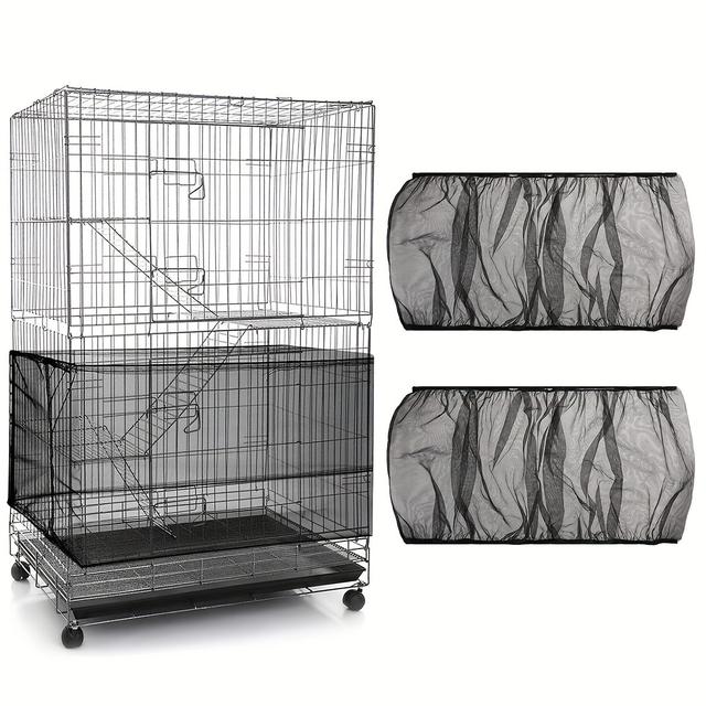 TEMU Set Of 2 Large Bird Cage Covers Featuring Adjustable Height And Coverage Design - Constructed With A Black Mesh Top And A Solid Black Skirt Suitable For Parrots And Small Animals