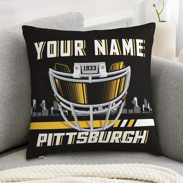 TEMU 1pc Customizable Pittsburgh Football Pillow Cover, Personalized Sports Themed Case, Polyester, 18x18 Inches, For Room Decor