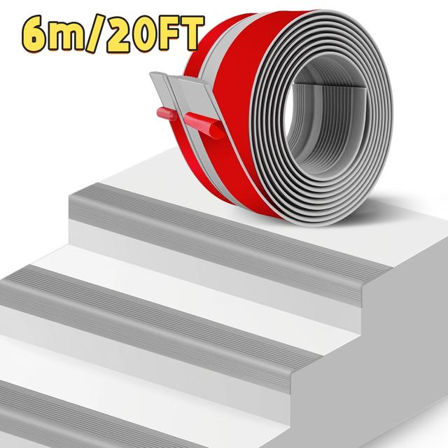 TEMU 1 Rolle 20-Fuß selbstklebende Gummistufenmatten, selbstklebende Treppenkantenschutz, Treppenkanten für Innen- Außentreppen, rutschfest wasserdicht