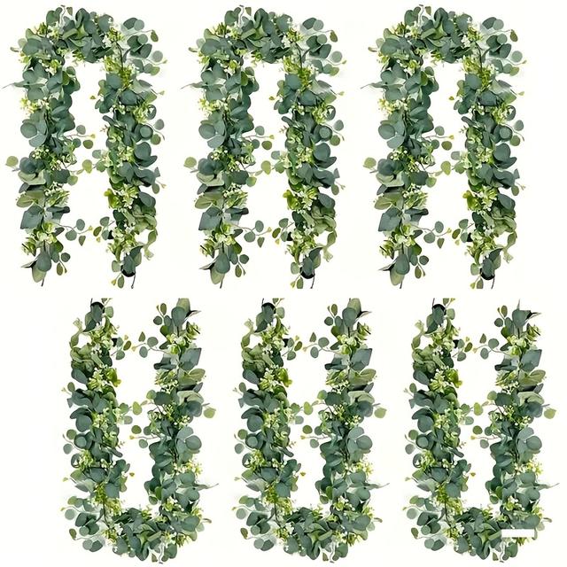 TEMU Set Of 6 Faux Eucalyptus Wreaths With White - Synthetic Greenery Wreath For Home And Garden Decoration - Floral Garlands Perfect For Weddings, Celebrations, And Seasonal Decor / Use