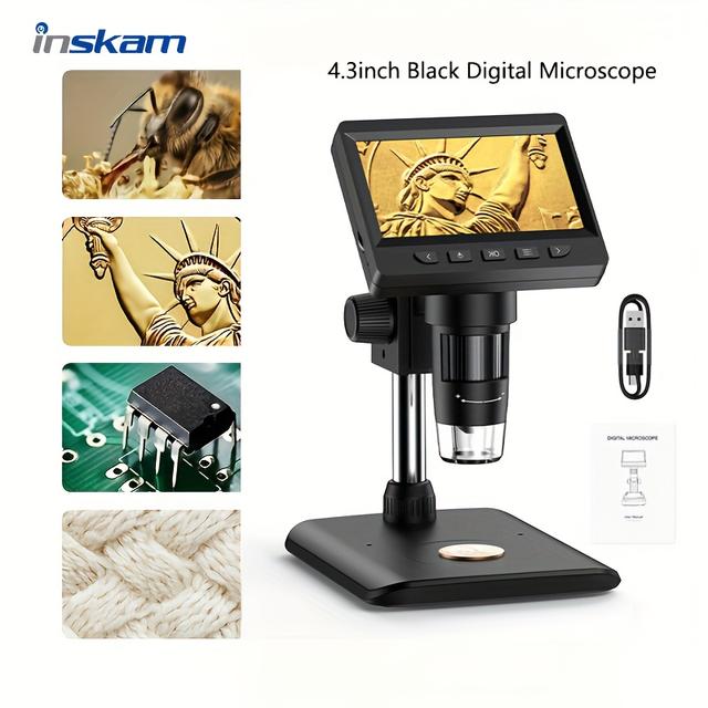 TEMU 7-inch/4.3-inch Digital Microscope, Digital Microscope, 8 Led Lighting, Compatible With Computers, Used For Educational Research, Observation, Coin Identification, Circuit Board Maintenance, Etc
