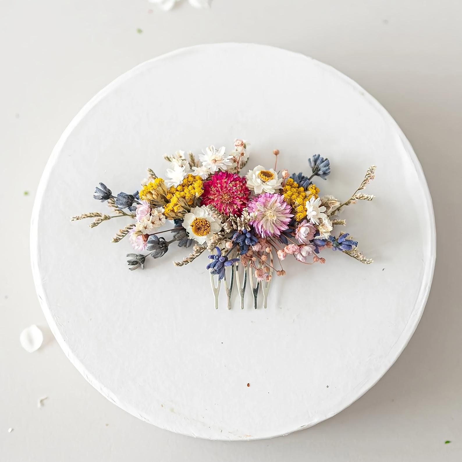 TEMU 1pc Artificial Flower Hair Comb With Lavender And Daisies. Bridal Floral Headpiece. Romantic Wedding Headpiece. Summer Headpiece